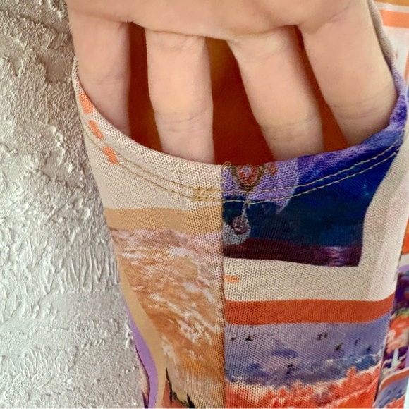 33 Coastal Mesh High Neck Colorful Tank Top Beach Scene Graphic Top Medium - Picture 6 of 12